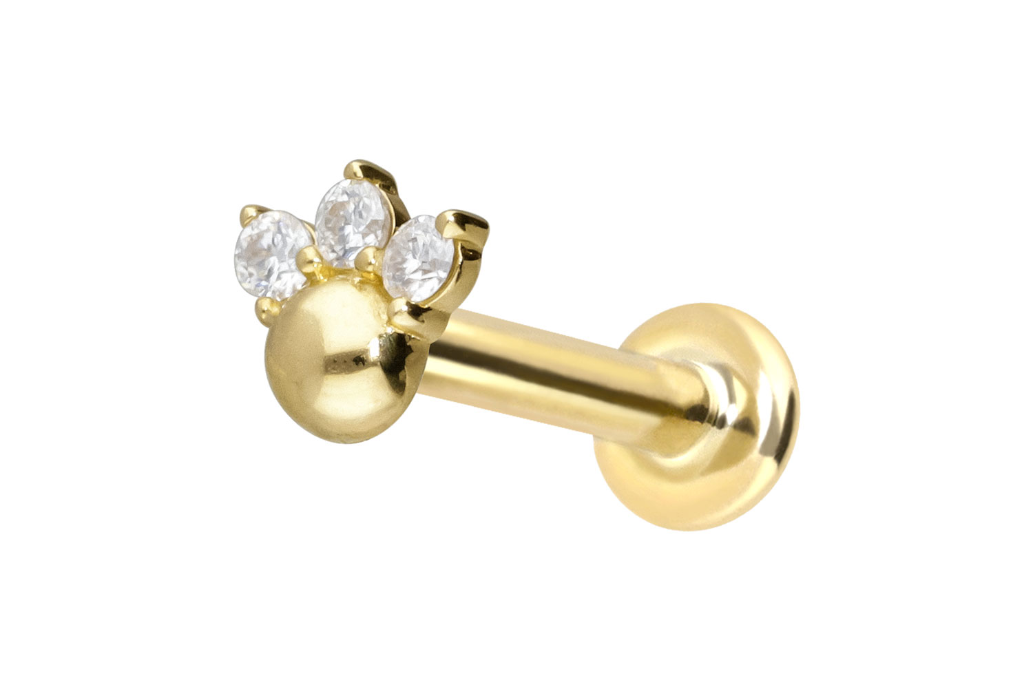 14 Karat Gold Labret Piercing mit Innengewinde 3 MOISSANITE + KUGEL
